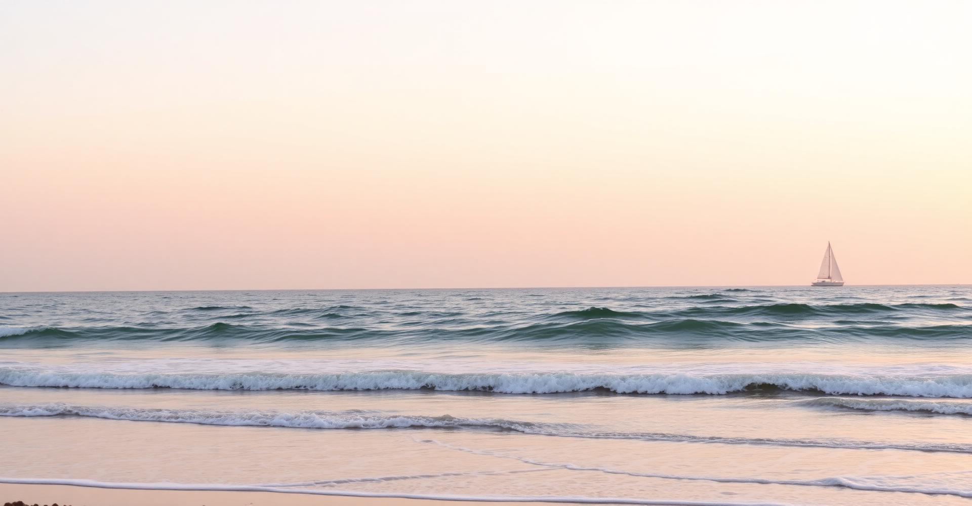 Calm Mediterranean waves under a soft pastel Valencia sky